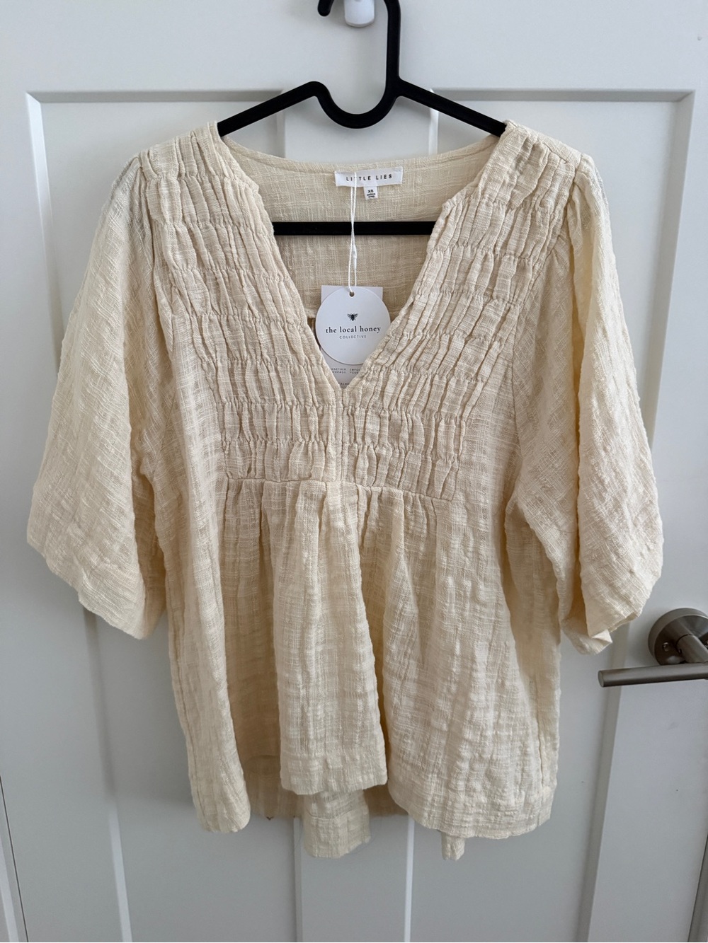 The Local Honey Cream Gauze V-Neck Peasant Top